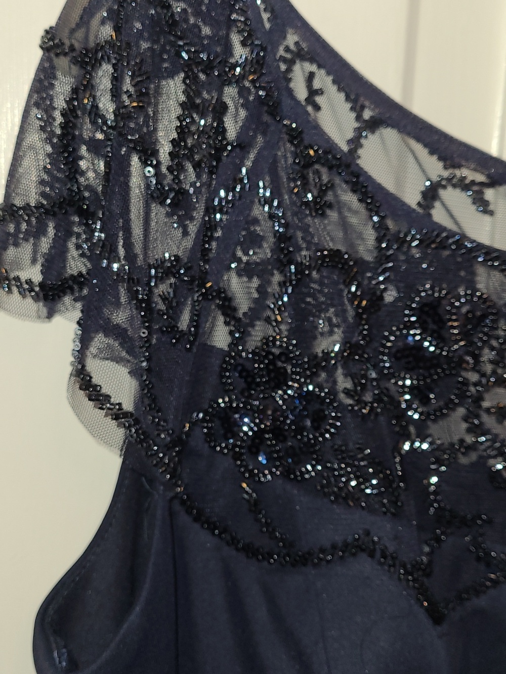 Xscape Navy Beaded Illusion Yoke Evening Gown - Picture 4 of 12